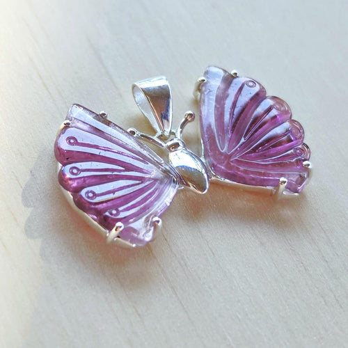 Pink Tourmaline Butterfly Pendant | Heart Wings
