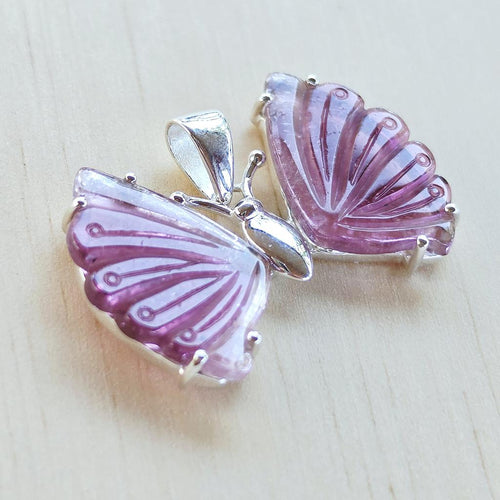 Pink Tourmaline Butterfly Pendant | Heart Wings