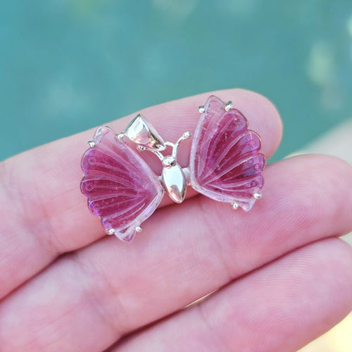 Pink Tourmaline Butterfly Pendant | Heart Wings