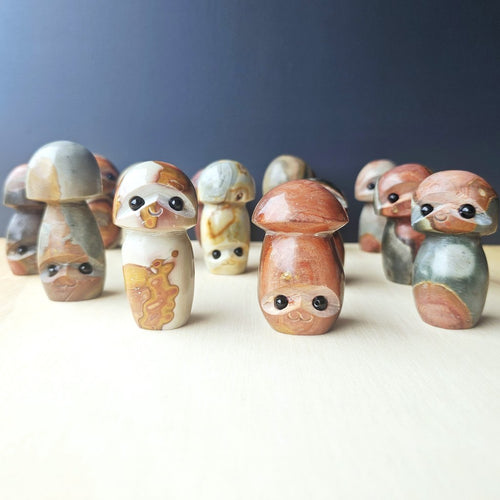 Polychrome Jasper Mushrooms | Obsidian Gaze Guardians