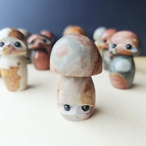 Polychrome Jasper Mushrooms | Obsidian Gaze Guardians