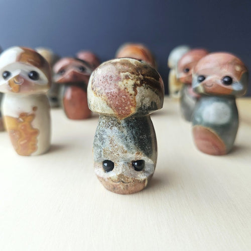 Polychrome Jasper Mushrooms | Obsidian Gaze Guardians