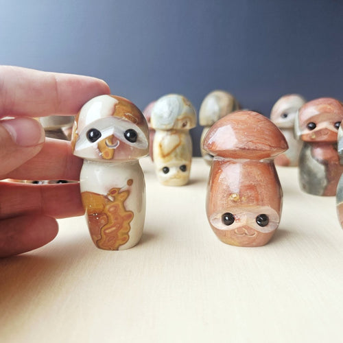 Polychrome Jasper Mushrooms | Obsidian Gaze Guardians