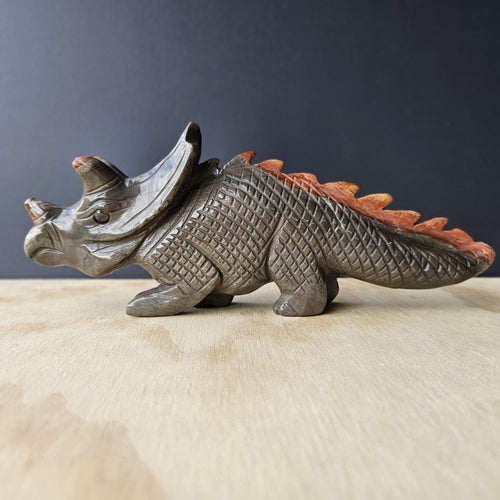 Polychrome Jasper Triceratops Carving | The Ancient Guardian