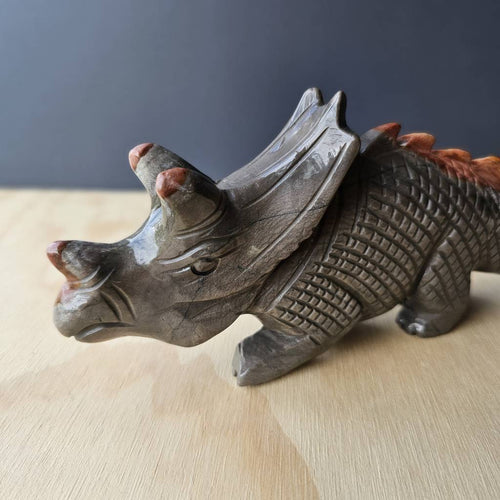 Polychrome Jasper Triceratops Carving | The Ancient Guardian