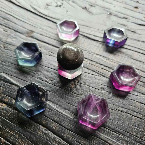 Rainbow Fluorite Crystal Mini Dish | Hearts & Hexagons