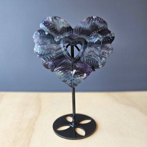 Rainbow Fluorite Feather Heart Carving | Angelic Love