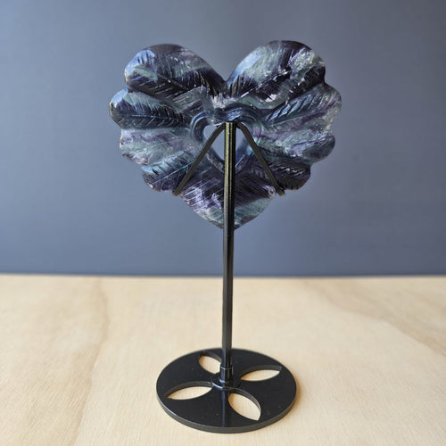 Rainbow Fluorite Feather Heart Carving | Angelic Love