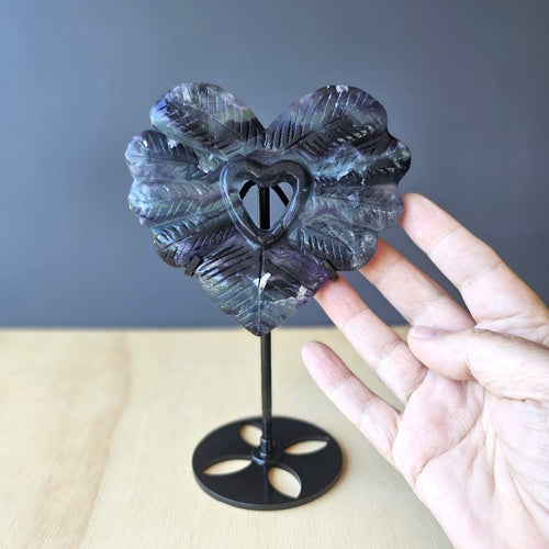Rainbow Fluorite Feather Heart Carving | Angelic Love