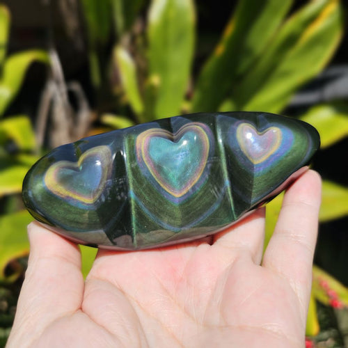 Rainbow Obsidian Triple Heart | Aurora Hearts