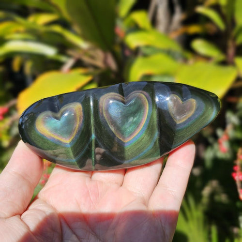 Rainbow Obsidian Triple Heart | Aurora Hearts