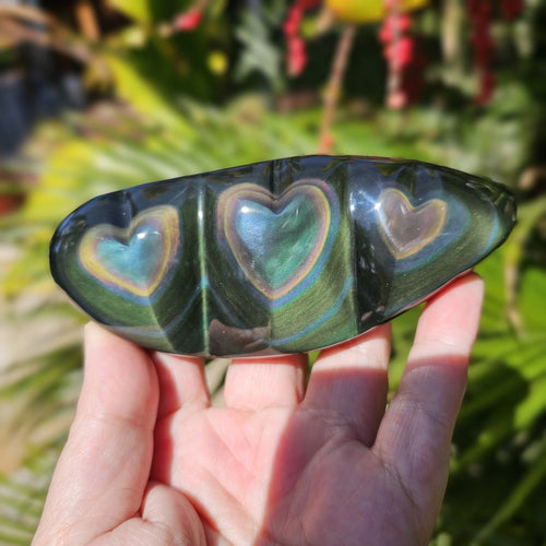 Rainbow Obsidian Triple Heart | Aurora Hearts