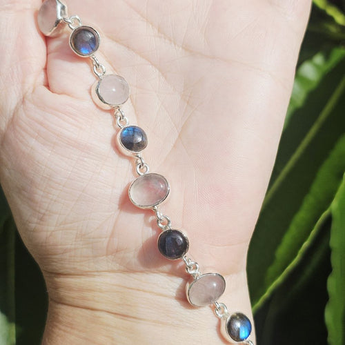 Rose Quartz & Labradorite | Sterling Silver Bracelet