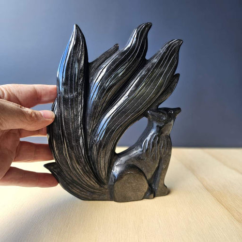 Silver Sheen Obsidian Nine Tail Fox | Ecliptic Watcher