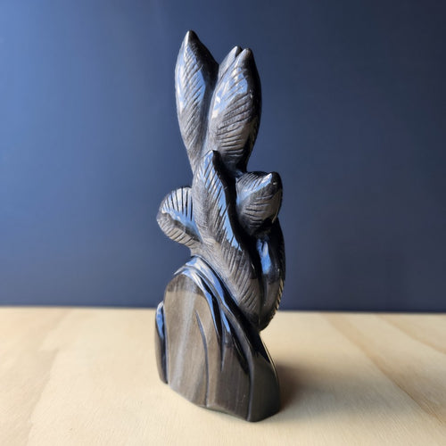 Silver Sheen Obsidian Nine Tail Fox | Spirit Moonfire