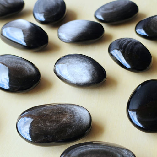 Silver Sheen Obsidian Palm Stones | Midnight Reflections