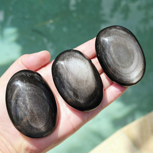 Silver Sheen Obsidian Palm Stones | Midnight Reflections