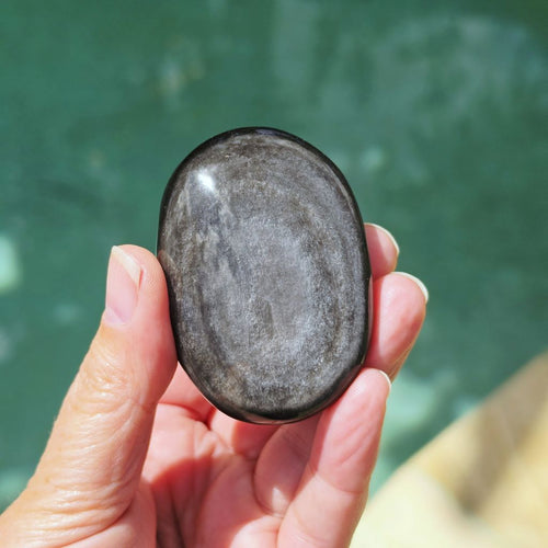 Silver Sheen Obsidian Palm Stones | Midnight Reflections