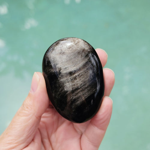 Silver Sheen Obsidian Palm Stones | Midnight Reflections