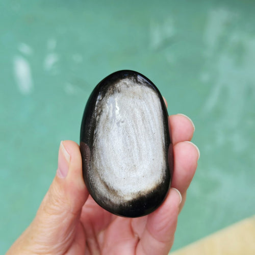 Silver Sheen Obsidian Palm Stones | Midnight Reflections