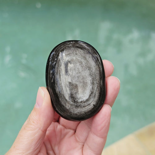 Silver Sheen Obsidian Palm Stones | Midnight Reflections