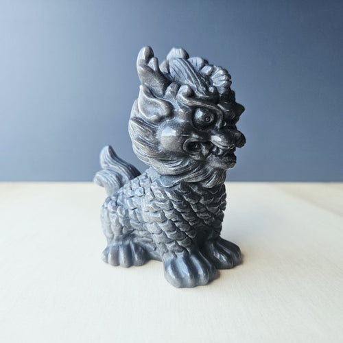 Silver Sheen Obsidian Qilin | The SIlver Noble Guardian