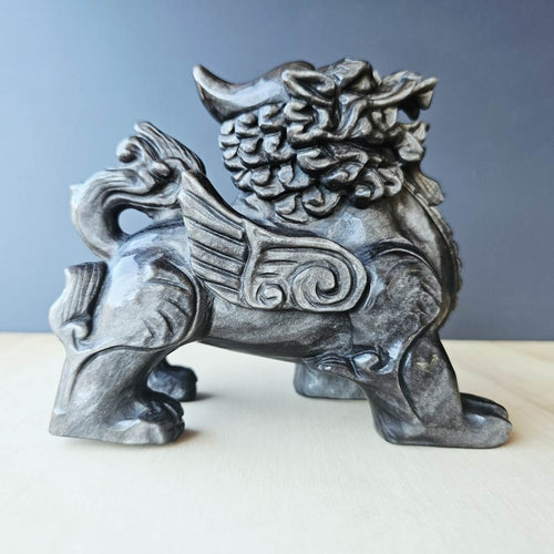 Silver Sheen Obsidian Qilin | The Silver Winged Guardian