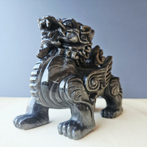 Silver Sheen Obsidian Qilin | The Silver Winged Guardian