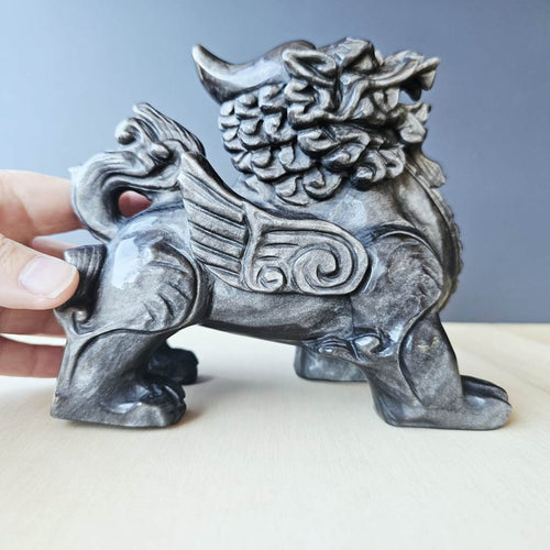 Silver Sheen Obsidian Qilin | The Silver Winged Guardian