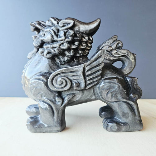 Silver Sheen Obsidian Qilin | The Silver Winged Guardian