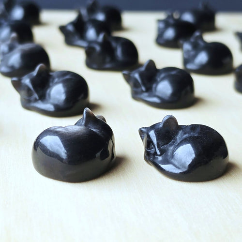 Silver Sheen Obsidian Sleeping Cats