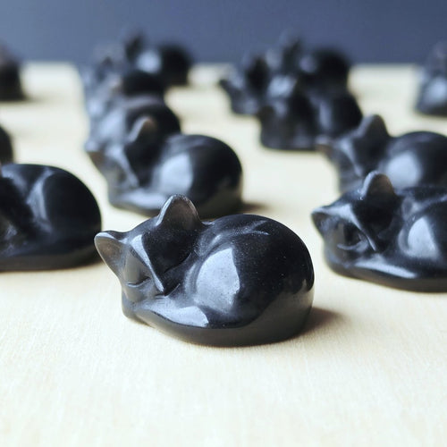 Silver Sheen Obsidian Sleeping Cats