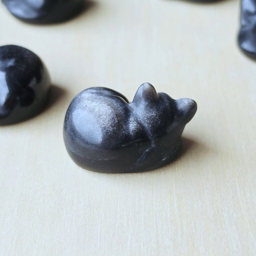 Silver Sheen Obsidian Sleeping Cats