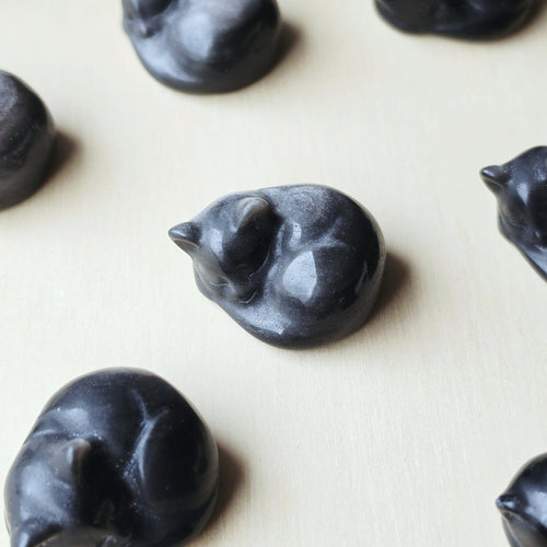 Silver Sheen Obsidian Sleeping Cats
