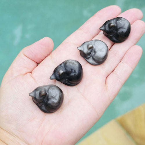 Silver Sheen Obsidian Sleeping Cats