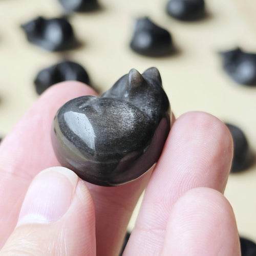 Silver Sheen Obsidian Sleeping Cats