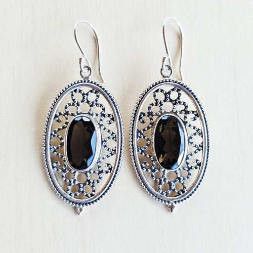 Smoky Quartz Faceted Filigree Earrings | Internal Grace