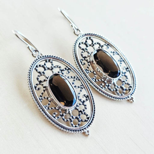 Smoky Quartz Faceted Filigree Earrings | Internal Grace