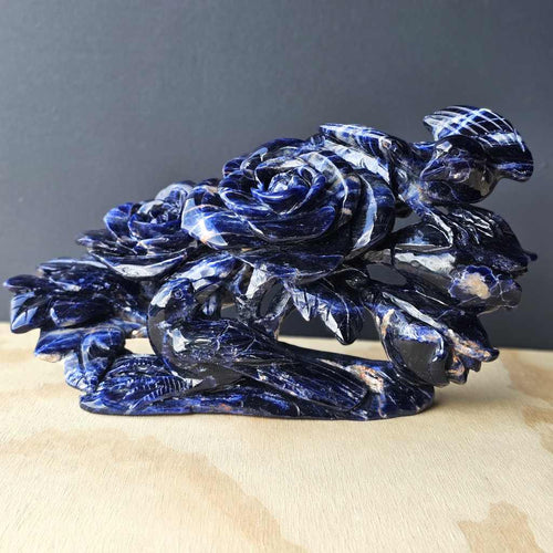 Sodalite Bird And Flower Carving | Elevated Heights