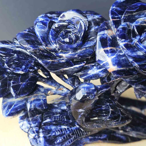 Sodalite Bird And Flower Carving | Elevated Heights