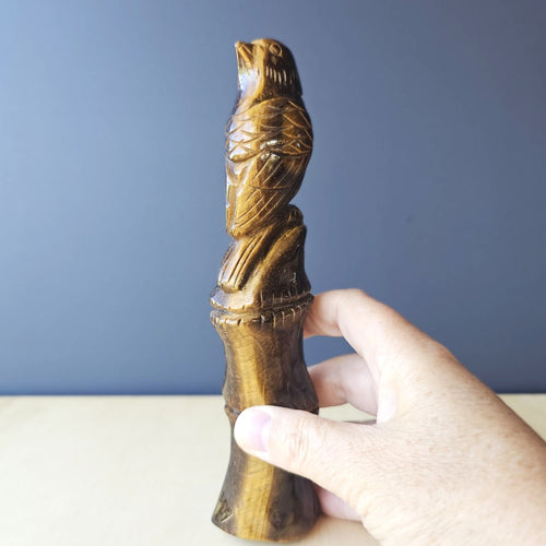 Tigers Eye Perched Bird Carving | Golden Perch