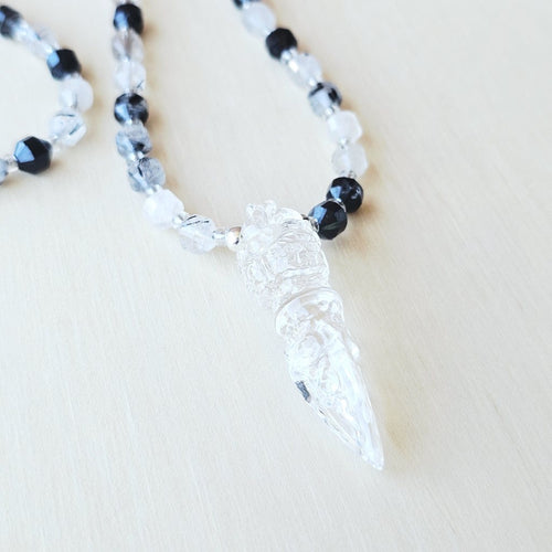 Tourmalinated Quartz Phurba Necklace | Sacred Alignment