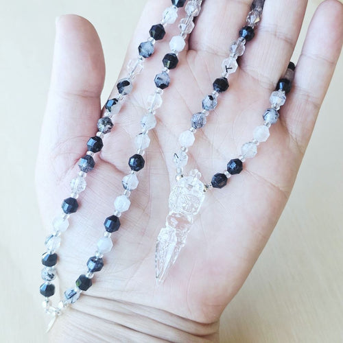 Tourmalinated Quartz Phurba Necklace | Sacred Alignment