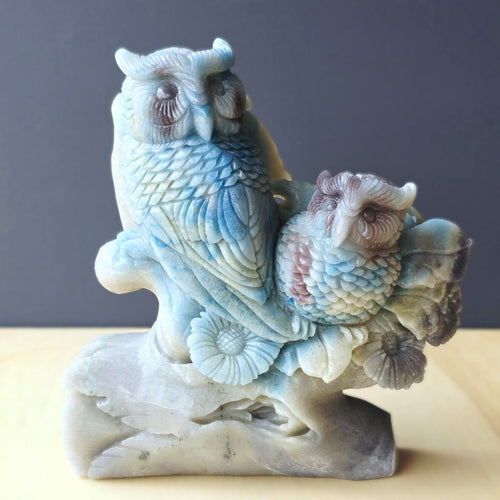 Trolleite Mother & Young Owl Carving | Under My Wing