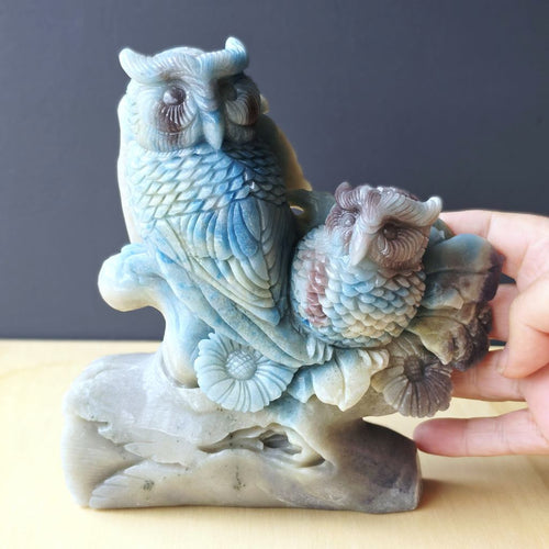 Trolleite Mother & Young Owl Carving | Under My Wing