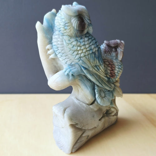 Trolleite Mother & Young Owl Carving | Under My Wing