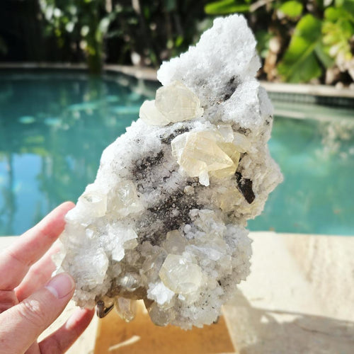 Dodecahedral Calcite on Quartz Specimen | Fujian Province