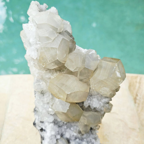 Dodecahedral Yellow Calcite On Quartz Specimen | Fujian Province