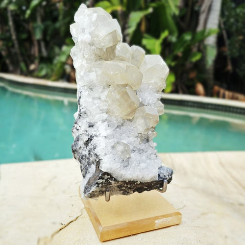 Dodecahedral Yellow Calcite On Quartz Specimen | Fujian Province