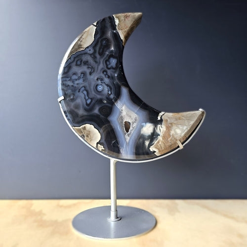Volcanic Agate Extra Large Moon | On Custom Stand
